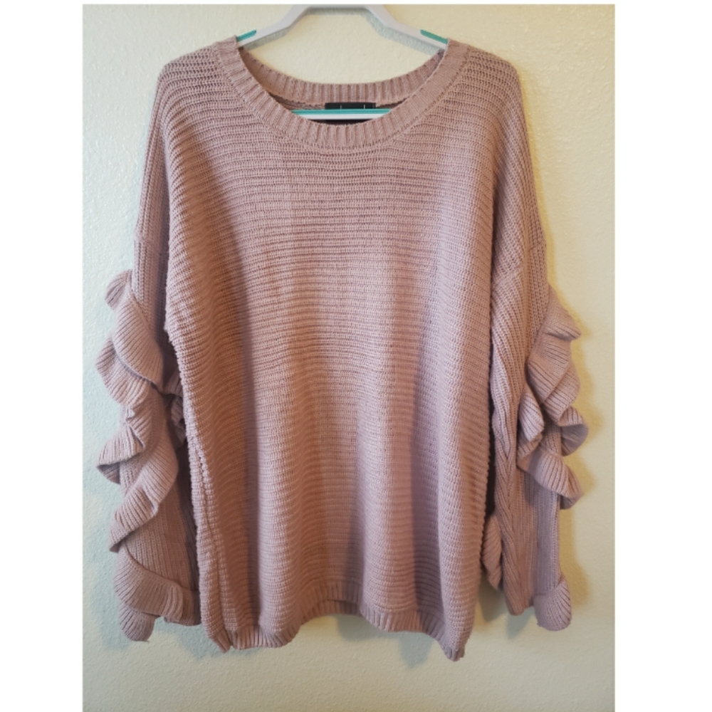 Dusty pink frill sleeve knit sweater